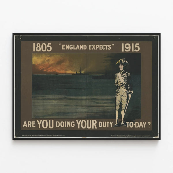 Historical military motivation poster "England Expects" 1805-1915 — framed artwork on a wall