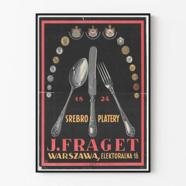 Vintage poster J. Fraget silverware 1824 Warsaw