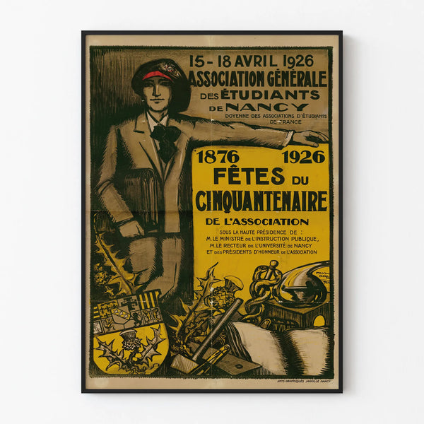 Vintage poster celebrating the fiftieth anniversary of the General Association of Students of Nancy 1926