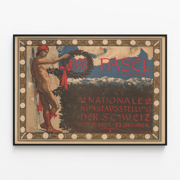Vintage poster Basel 1898 Swiss national art exhibition — framed artwork on a wall