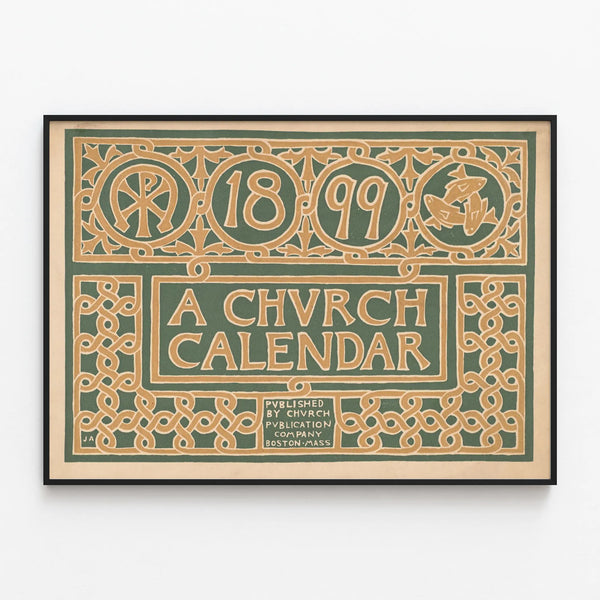 Vintage decorative poster A Church Calendar 1899 — framed artwork on a wall
