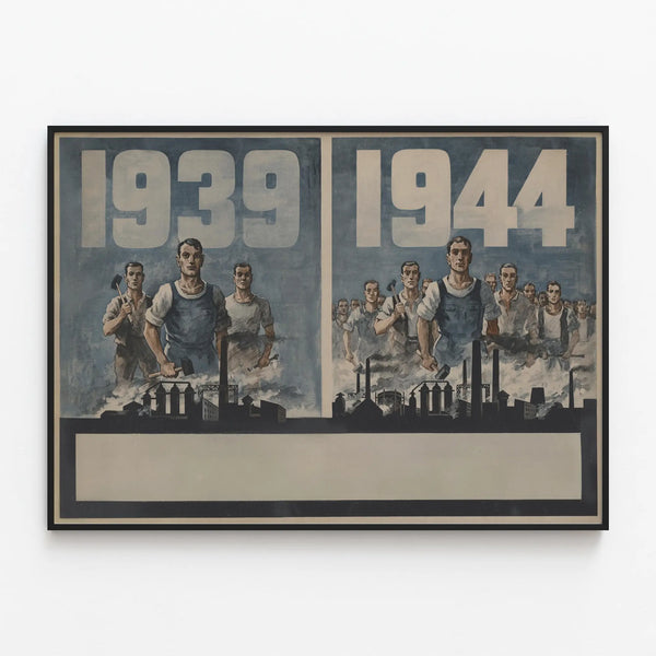 Vintage Industrial Wall Poster 1939-1944 — framed artwork on a wall
