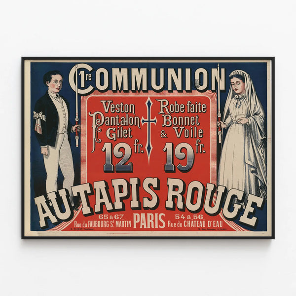 Vintage Poster First Communion at the Red Carpet - Children's Fashion Paris — framed artwork on a wall