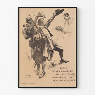 Vintage poster of Alsatian-Lorraine volunteers engaged with the French armies