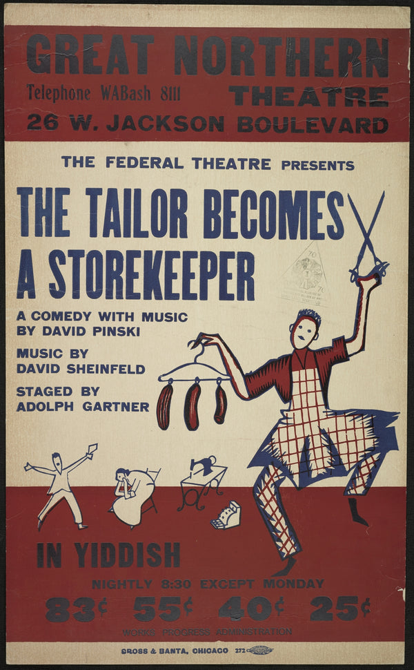 Vintage theater poster The Tailor Becomes a Storekeeper in Yiddish