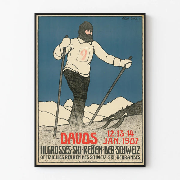 Vintage Davos Ski Poster 1907 Wall Decoration