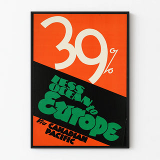 Vintage transport poster 39% less ocean Europe via Canadian Pacific