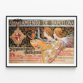Vintage art exhibition poster 1896 Barcelona — framed artwork on a wall