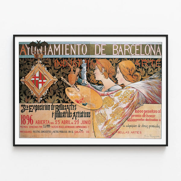 Vintage art exhibition poster 1896 Barcelona — framed artwork on a wall