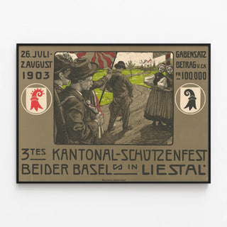 Vintage Poster for the 3rd Cantonal Shooting Festival of the Two Basel in Liestal 1903 — framed artwork on a wall