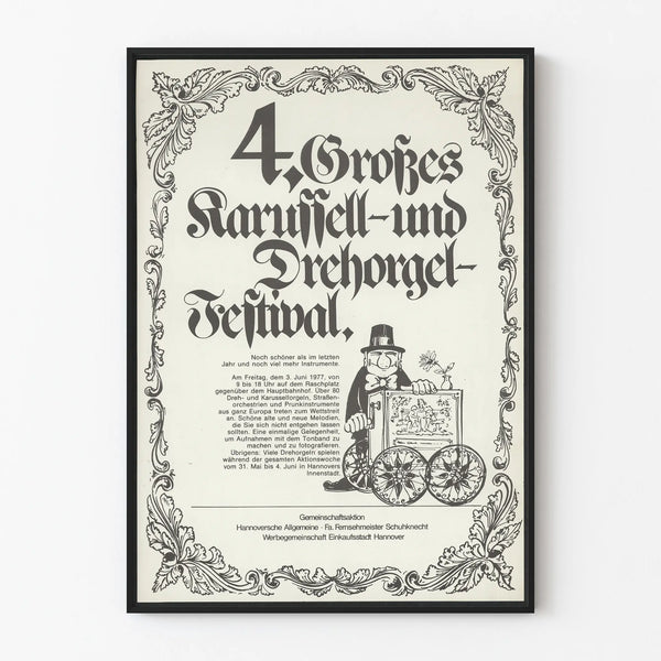 Vintage poster of festival, carousels, and barrel organs