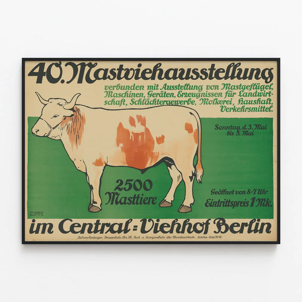 Vintage poster for livestock exhibition at Central-Viehhof Berlin — framed artwork on a wall