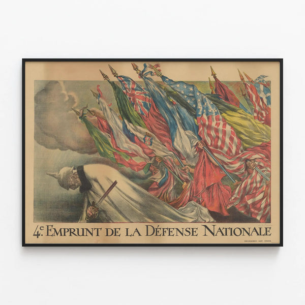 Vintage Poster of the 4th National Defense Loan - Historic Wall Decoration — framed artwork on a wall