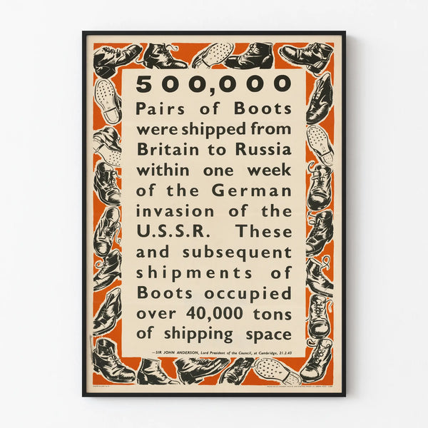 Vintage poster of boots shipped from Great Britain to Russia