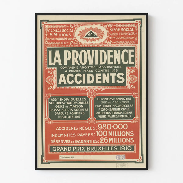 Poster La Providence Assurance Accidents Paris 1910