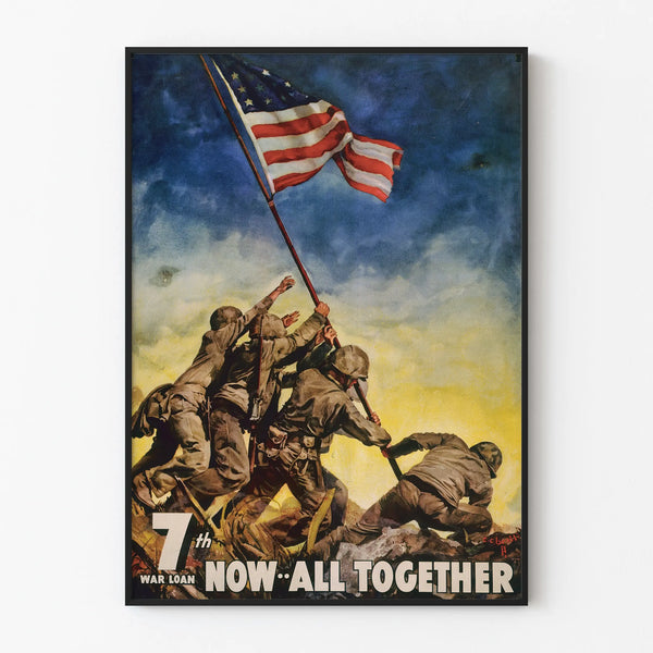 World War Poster 7th War Loan - American Soldiers and USA Flag