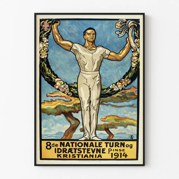 Vintage gymnastics poster 8th national 1914 Kristiania