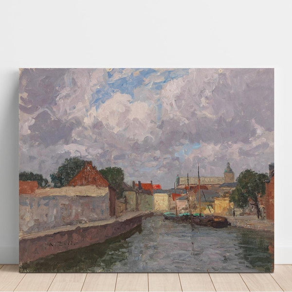 Reproduction of the painting A Canal with Boats Before a Town - Alfred Zoff