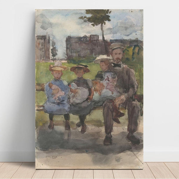 Reproduction of the painting A Man with Three Girls on a Bench in the Oosterpark in Amsterdam - Isaac Israëls
