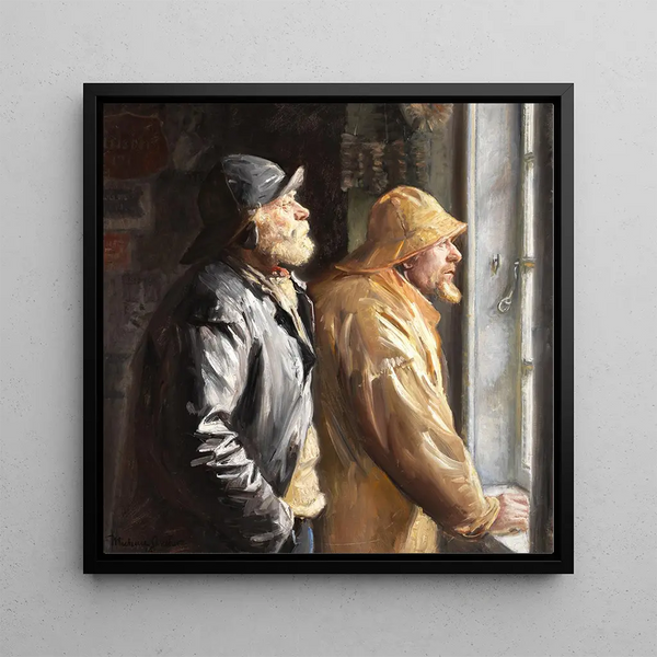 the fisherman near the shop window - Michael Ancher — framed artwork on a wall