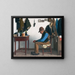 Almueinteriør painting with seated elders - A.C. Terslse — framed artwork on a wall