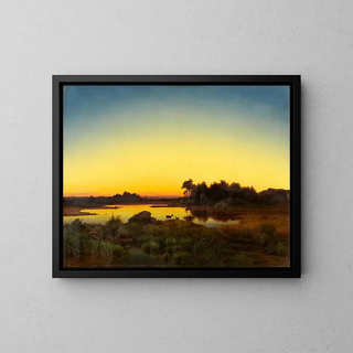 Landscape with Deer at Sunset - Anton Zwengauer — framed artwork on a wall