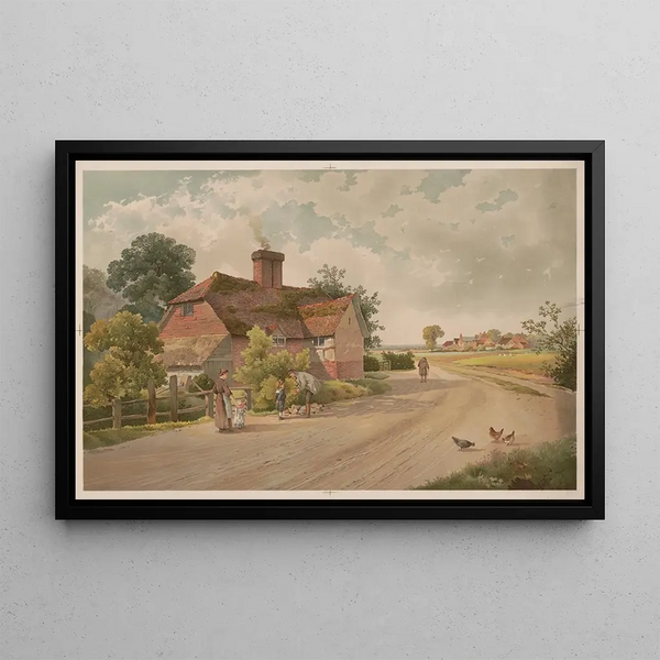Scene in an English Village - A Bowers — framed artwork on a wall