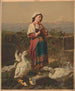 Girl with Geese and Goslings with Mountains in the Background - A. C. Kaufmann — artwork view