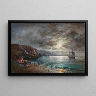 Night by moonlight over Crimea - A Frandetti — framed artwork on a wall