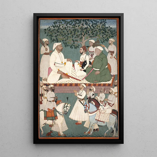 The Maharaja Sidh Sen receiving an embassy - A Master from the Mandi workshop — framed artwork on a wall