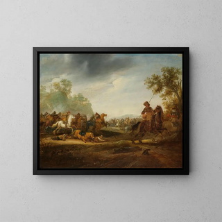 Cavalry Skirmish Painting - A van Hoef — framed artwork on a wall
