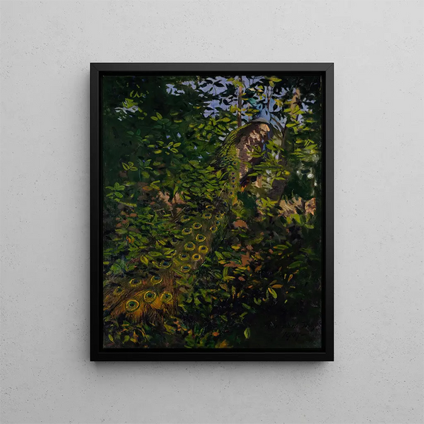 Study of the peacock in the woods for the book Concealing Coloration in the Animal Kingdom - Abbott Handerson Thayer — framed artwork on a wall