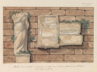 Sculpture endommagée et inscriptions intégrées dans le mur d'un château de la ville de Gozo - Abraham Louis Rodolphe Ducros — artwork view