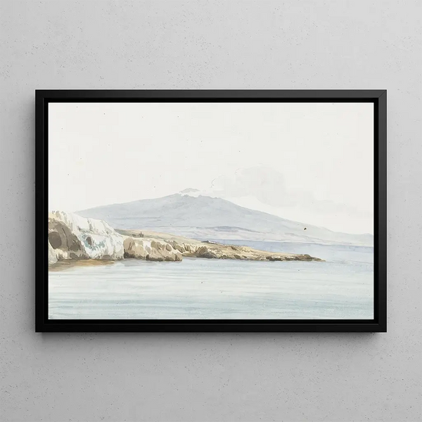 View of the coast with a wide mouth of the Porcari River formerly called Pantagias - Abraham Louis Rodolphe Ducros — framed artwork on a wall