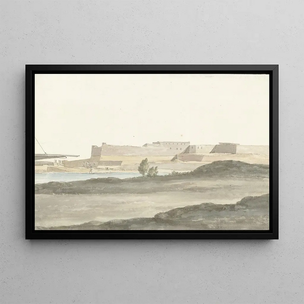 View of the castle in the port of Barletta - Abraham Louis Rodolphe Ducros — framed artwork on a wall