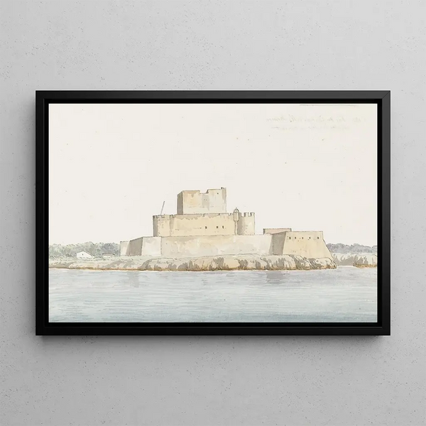 View of San Mauro la Bruca Castle from the sea upon arrival - Abraham Louis Rodolphe Ducros — framed artwork on a wall