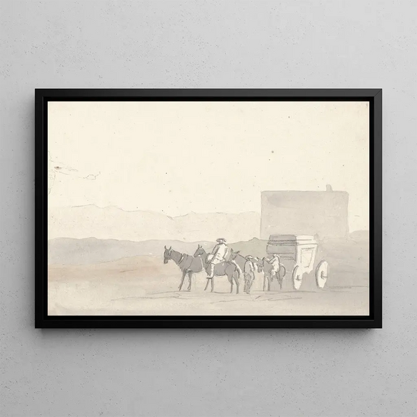 Halte en route avant l'arrivée à Terracina - Abraham Louis Rodolphe Ducros — framed artwork on a wall