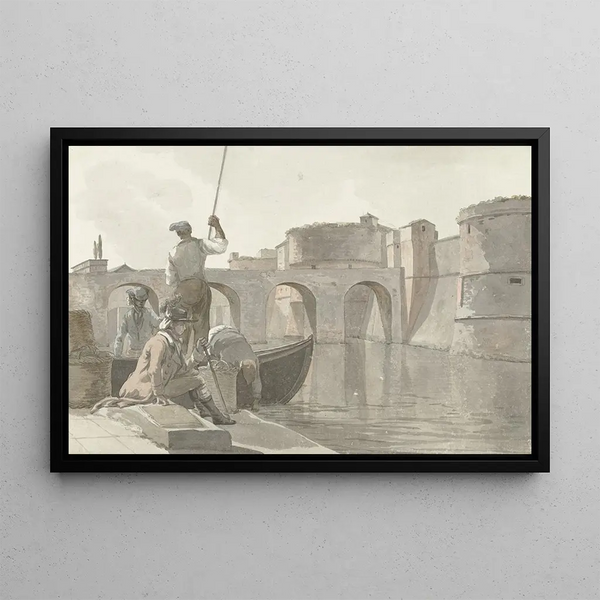 New moat of the fortifications in Taranto - Abraham Louis Rodolphe Ducros — framed artwork on a wall