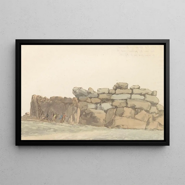 Panorama painting with Phoenician or Carthaginian monument on the island of Gozo - Abraham Louis Rodolphe Ducros — framed artwork on a wall