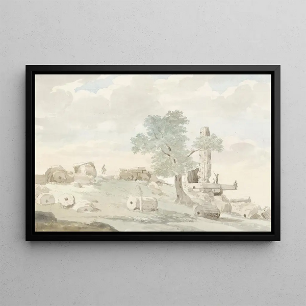 Vestiges du temple d'Hercule dans les murs de l'ancienne Agrigente - Abraham Louis Rodolphe Ducros — framed artwork on a wall