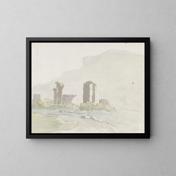 Runes at the foot of the mountain between Itri and Gaeta - Abraham Louis Rodolphe Ducros — framed artwork on a wall