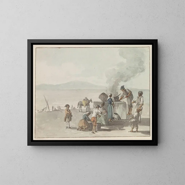 Fusion de la poix à Chiaja, Naples - Abraham Louis Rodolphe Ducros — framed artwork on a wall