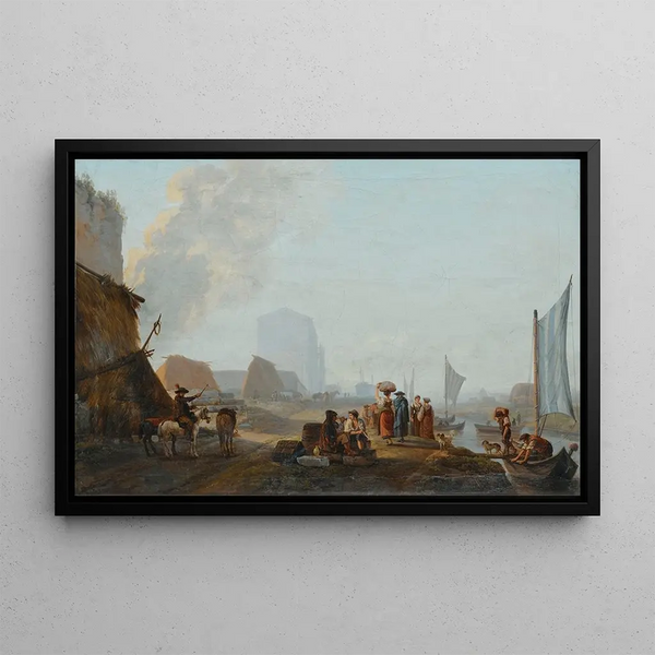 The Riverbank with Boats - Abraham Louis Rodolphe Ducros — framed artwork on a wall
