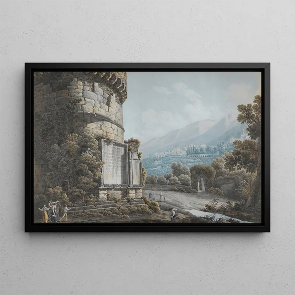 The Tomb of Plautius Lucanus near the Lucano Bridge - Abraham Louis Rodolphe Ducros — framed artwork on a wall