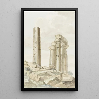 West facade painting of the Temple of Juno Lucina - Abraham Louis Rodolphe Ducros — framed artwork on a wall