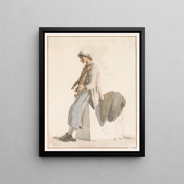Fils du capitaine Eri with a violin - Abraham Louis Rodolphe Ducros — framed artwork on a wall