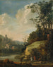 Landscape painting with figures by a riverbank - Abraham Bloemaert — artwork view