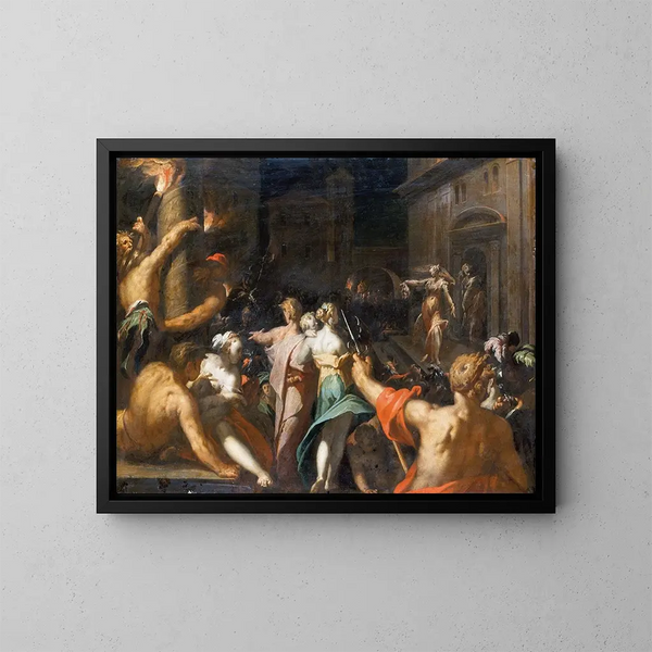 Judith showing the head of Holofernes - Abraham Bloemaert — framed artwork on a wall