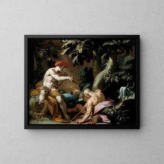 Mercury, Argus and Io - Abraham Bloemaert — framed artwork on a wall
