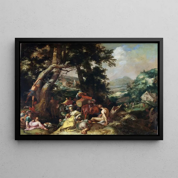 The Preaching of Saint John the Baptist - Abraham Bloemaert — framed artwork on a wall